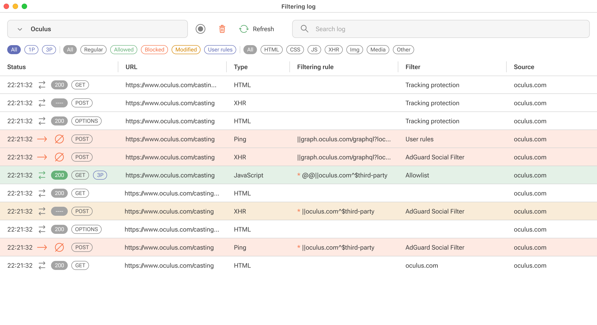 Filtering log *border
