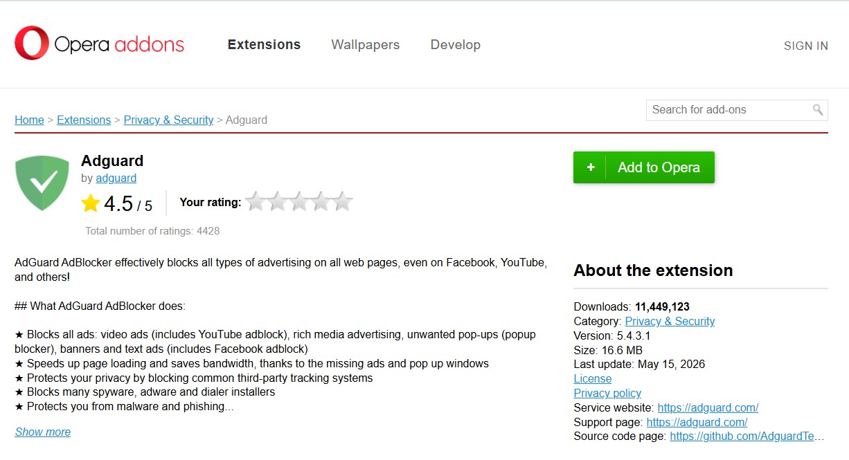 AdGuard Browser Extension in Opera addons *border