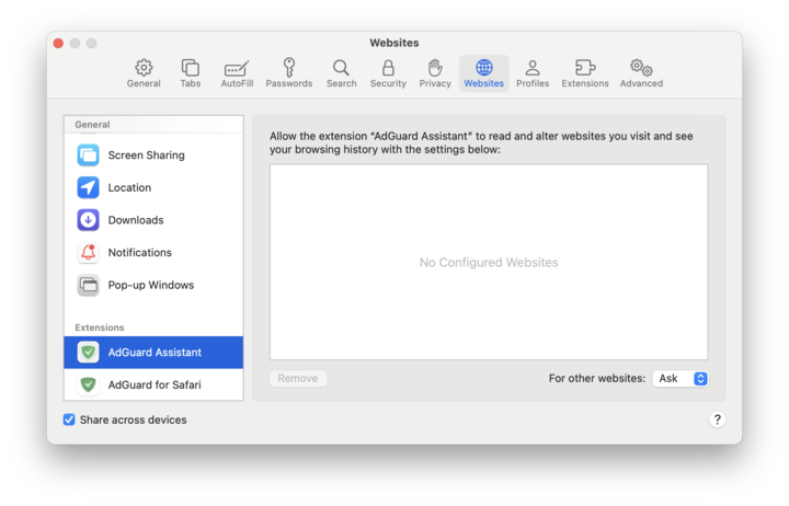 Mac Safari Inhaltsblocker-Einstellung