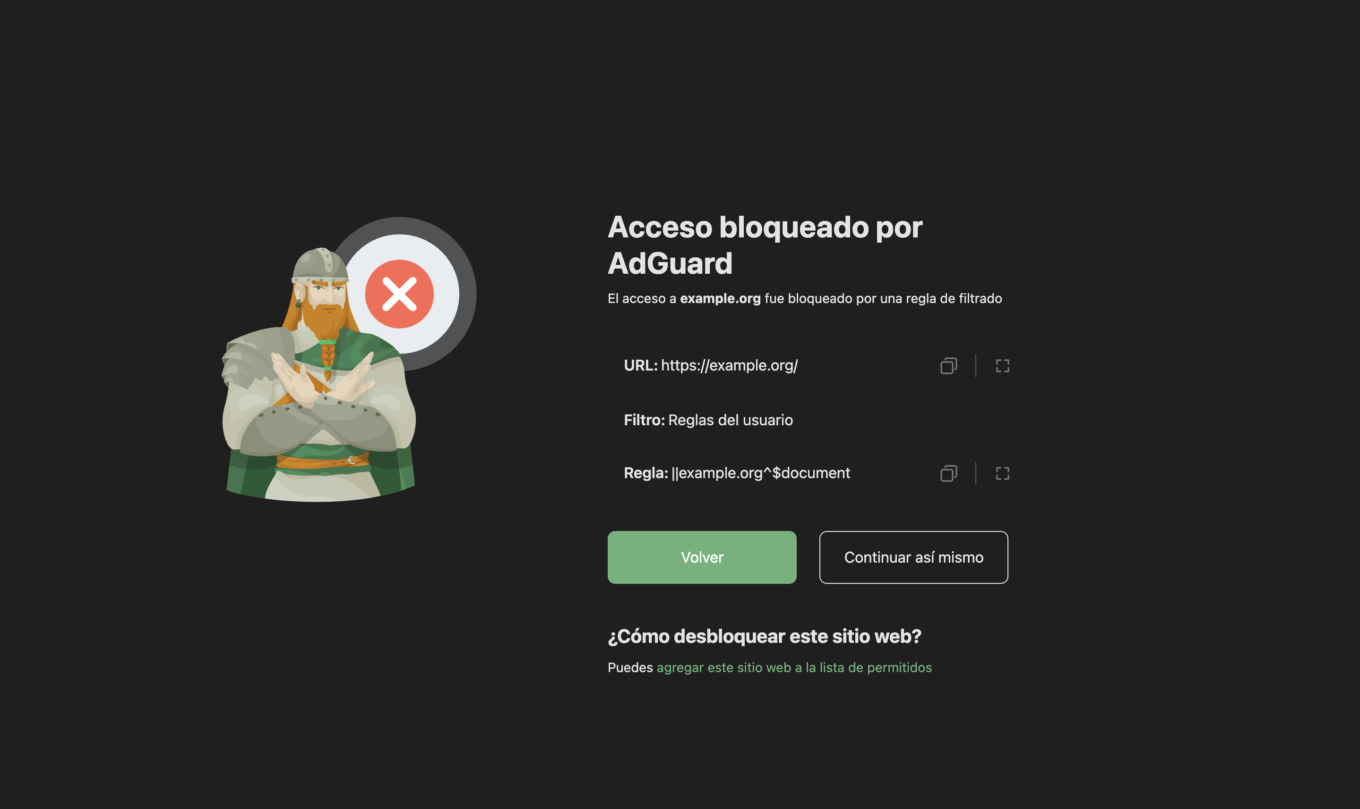 Página de bloqueo