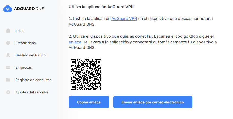 La sección "Usar aplicación AdGuard VPN"