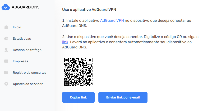 A seção "Use o aplicativo do AdGuard VPN"