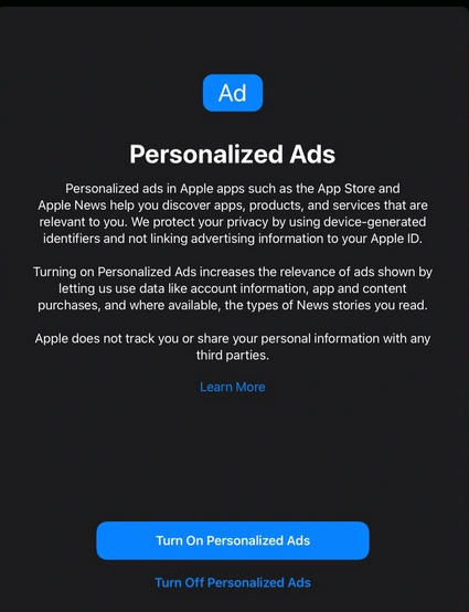 Controla los anuncios personalizados en App Store, Apple News y la