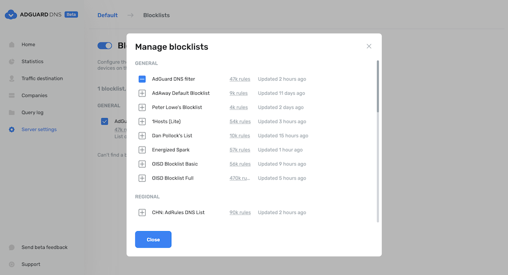 Select Blocklists