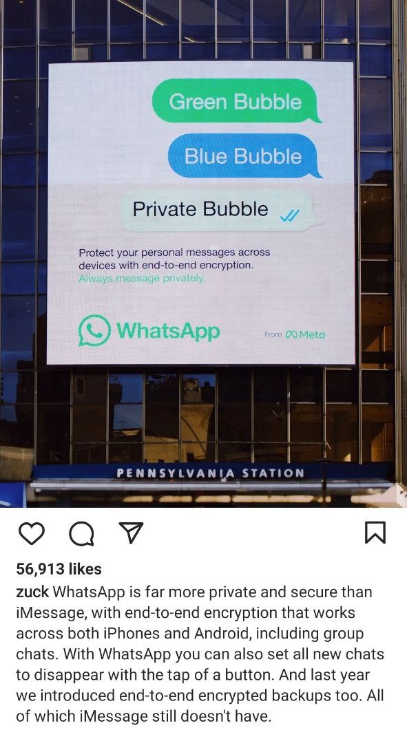 Meta promouvoit WhatsApp comme une alternative à iMessage