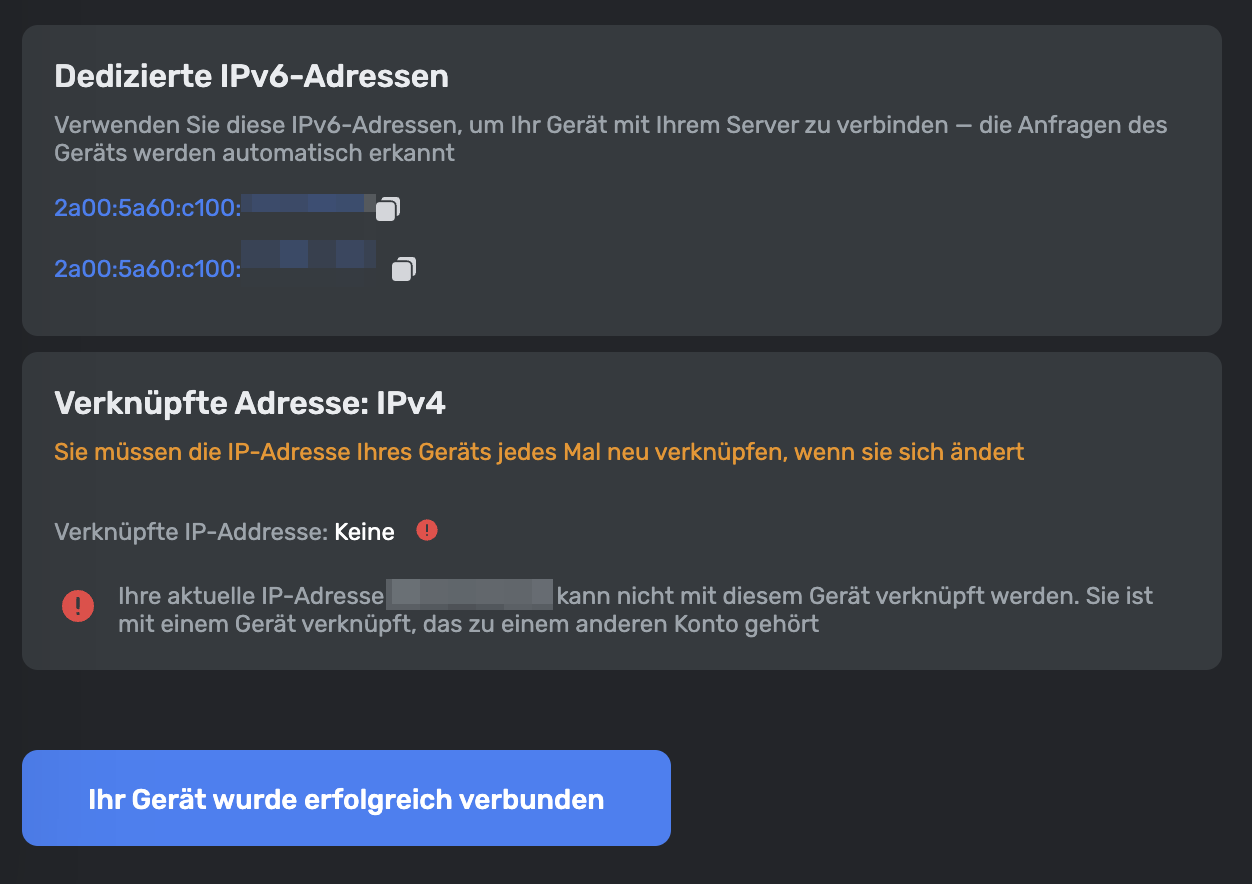 Dedizierte IPv6-Adresse