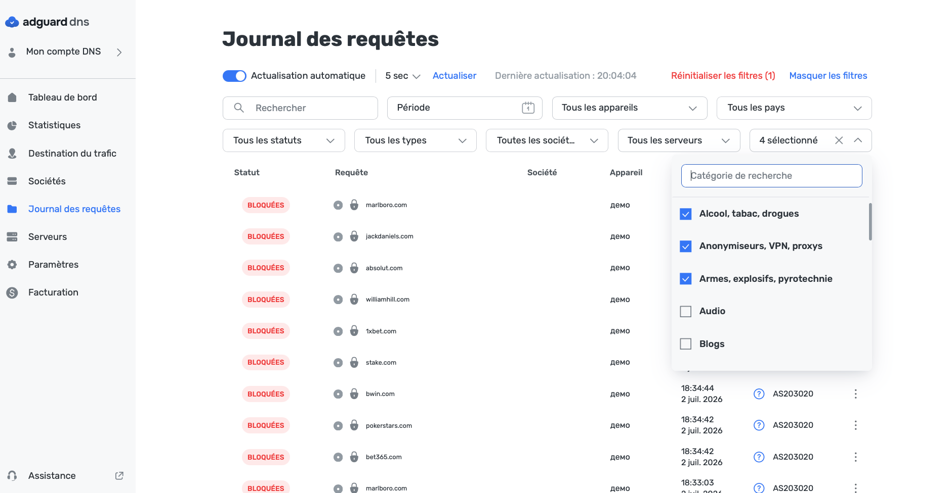 Journal des requ&ecirc;tes *border