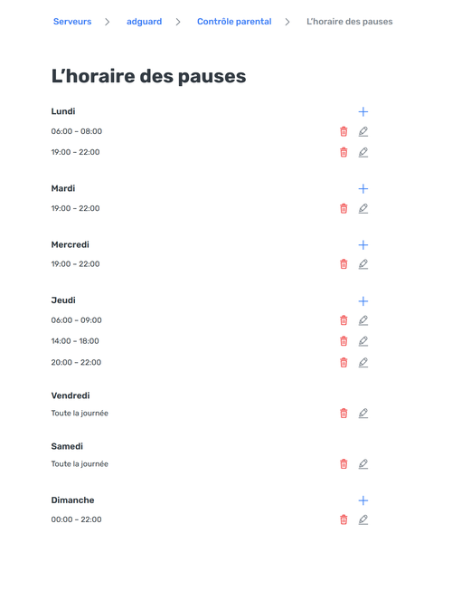 Horaire des pauses *border