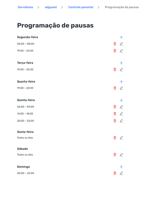 Programação de pausas *border