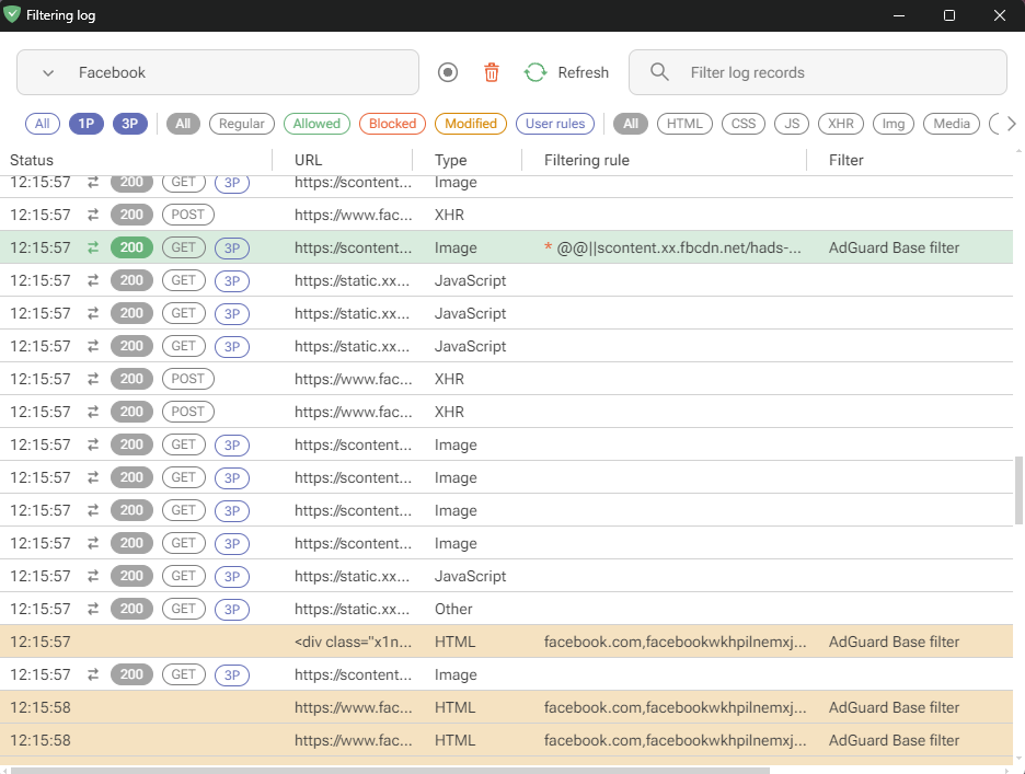 Filtering log *border