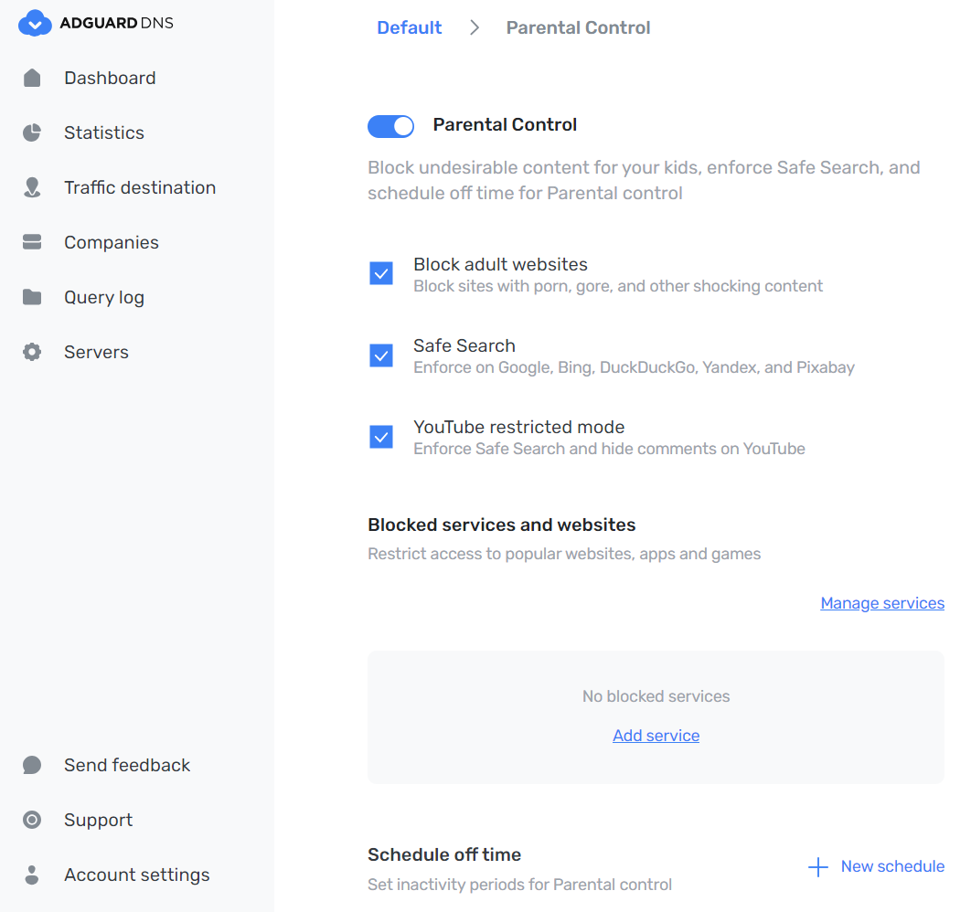 Parental control in DNS