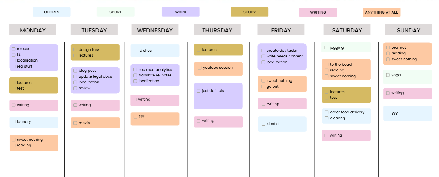 Weekly schedule *border