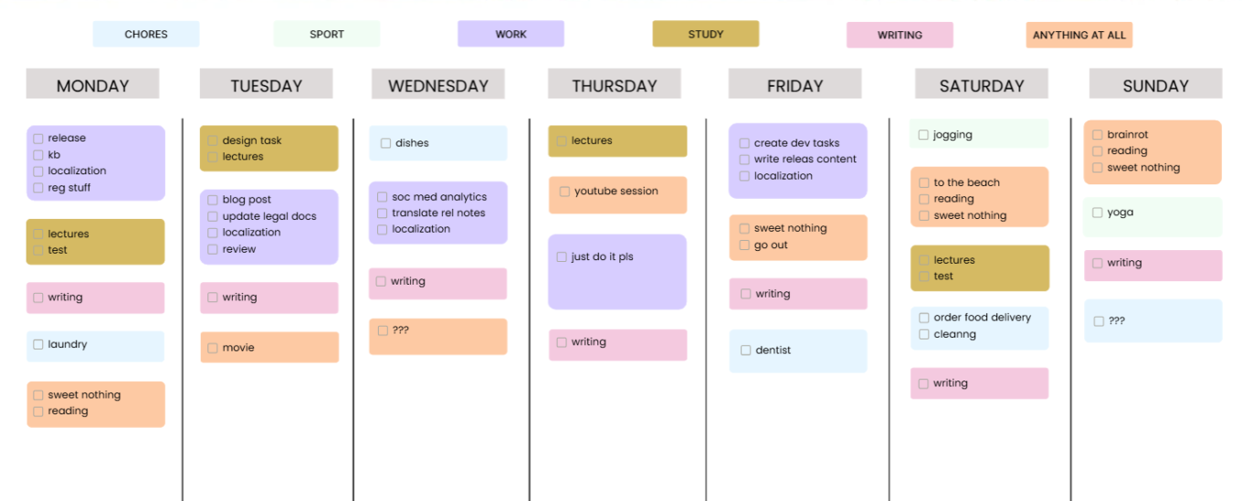 Weekly schedule *border