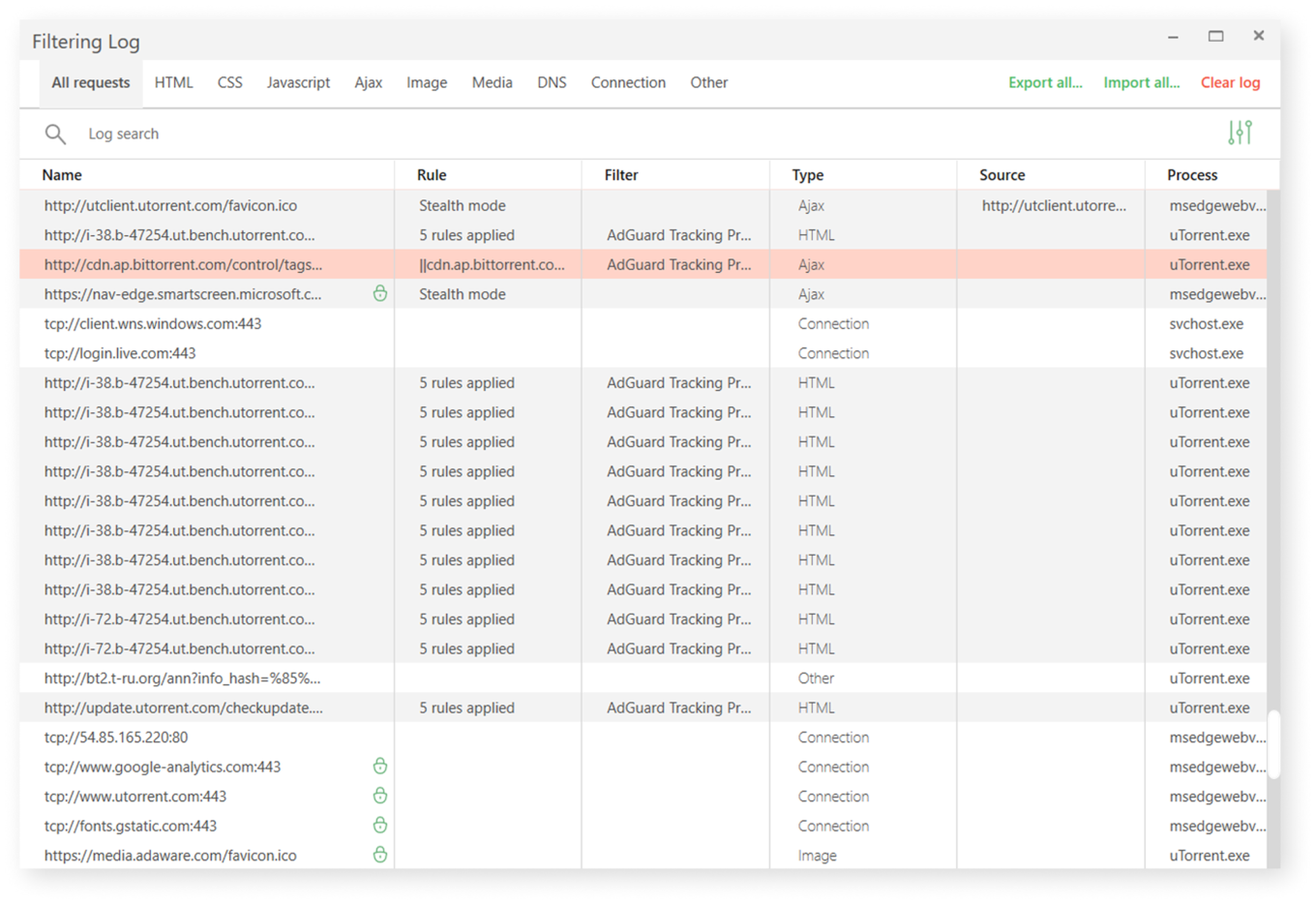 Filtering log