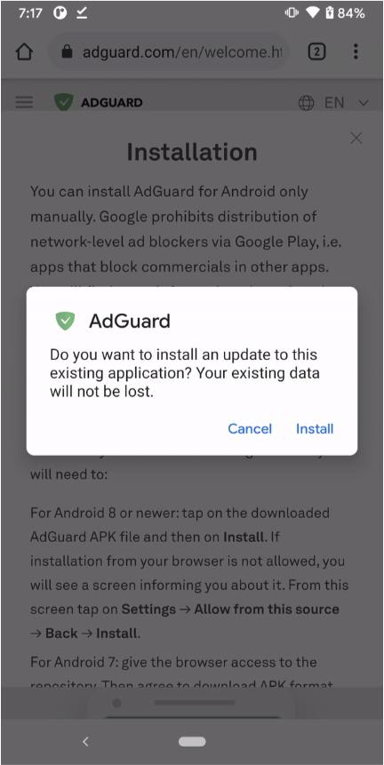 disable adguard android