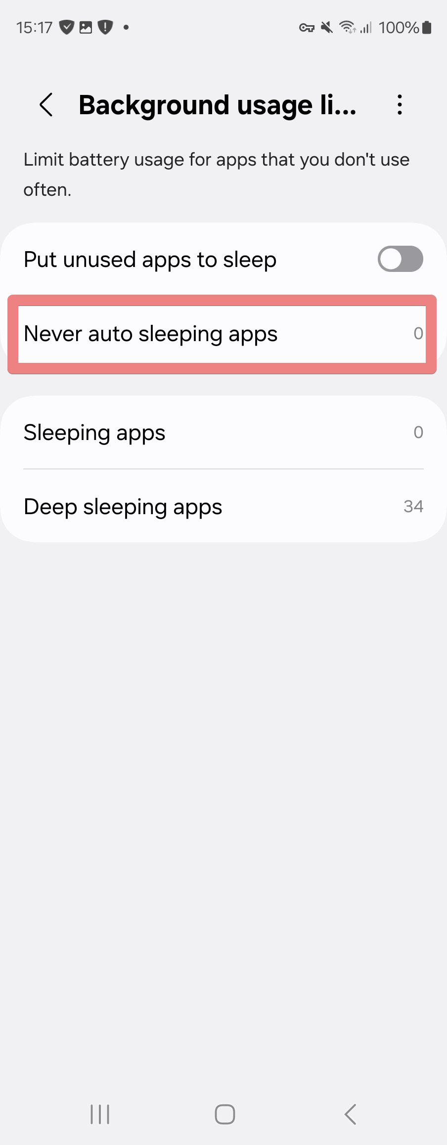 Never auto sleeping apps settings *mobile