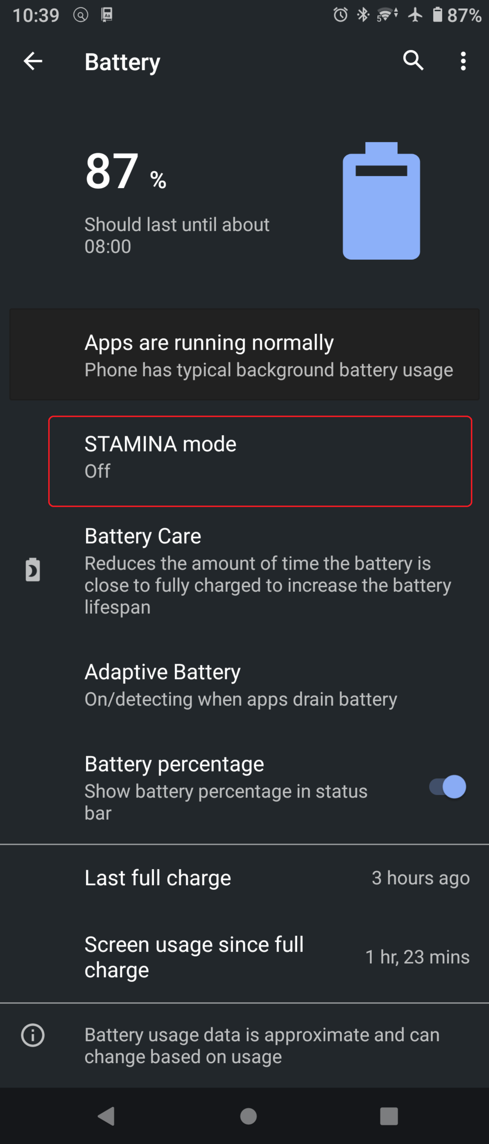 Sony Stamina mode *mobile