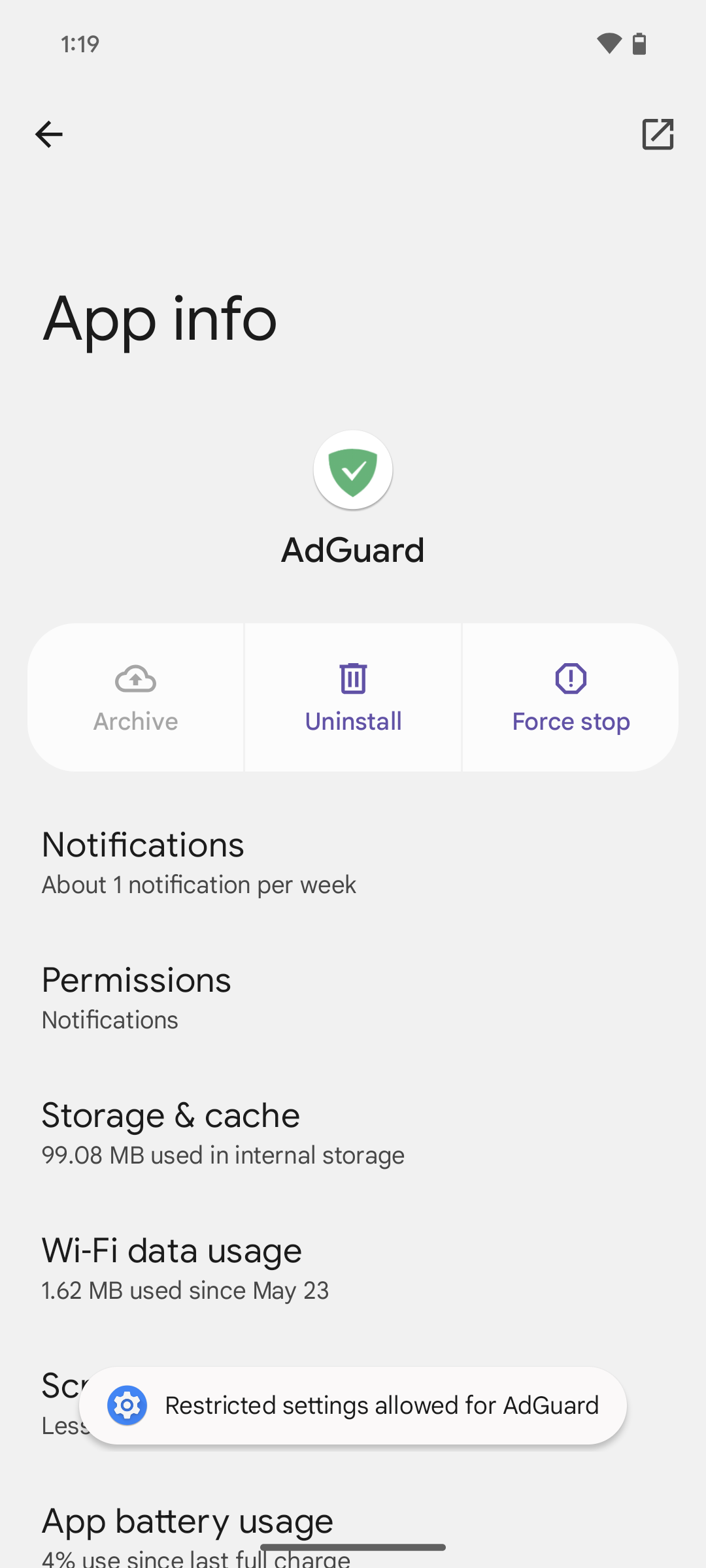 Restricted settings allowed for AdGuard *mobile