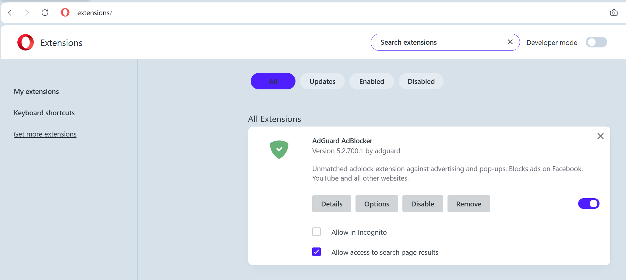 Allow access to search page results