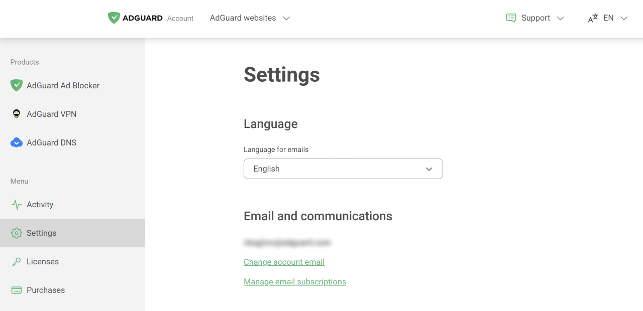 AdGuard account settings *border