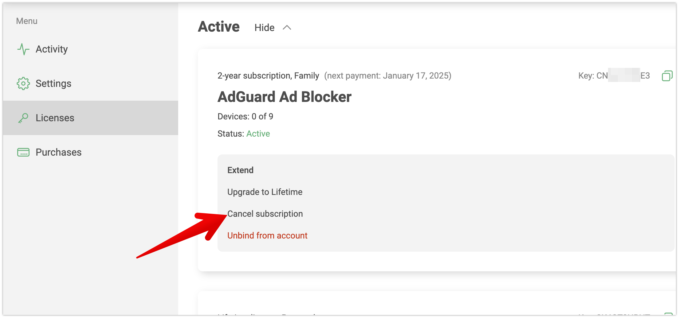 adguard cancel subscription