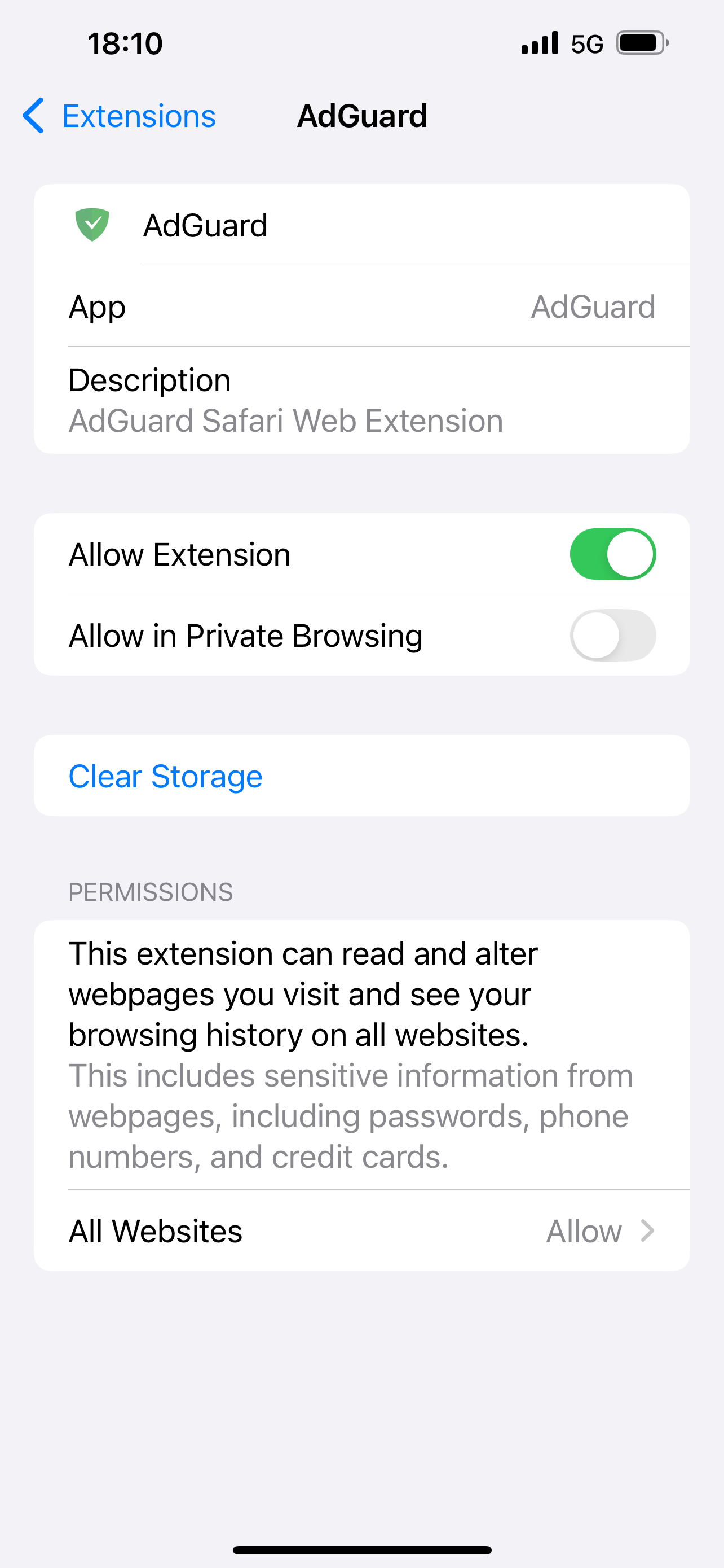 AdGuard extension in Settings *mobile_border
