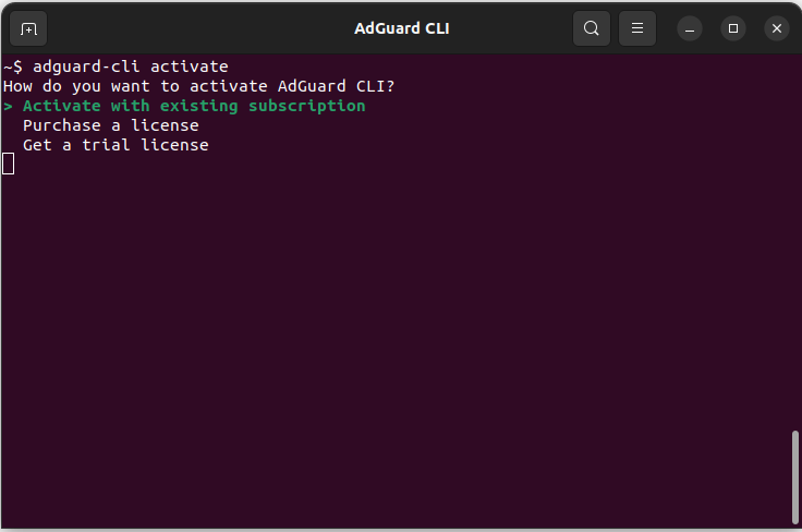 adguard-cli activate