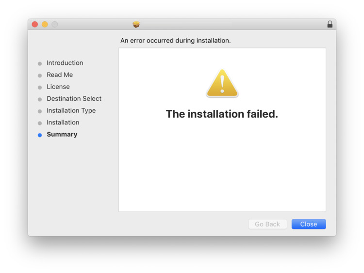 Installation error screen