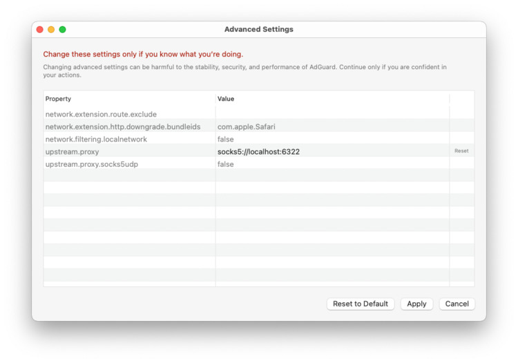 Proxy settings in AdGuard for Mac on Big Sur