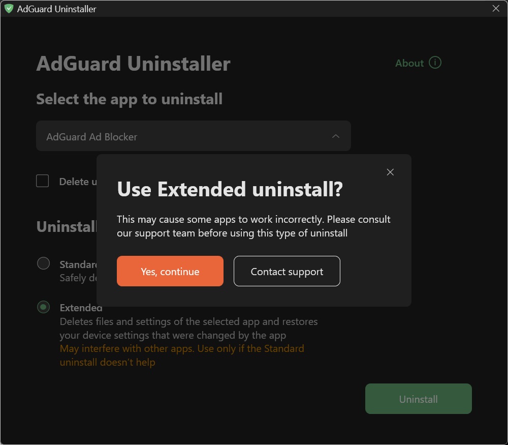 adguard will not uninstall