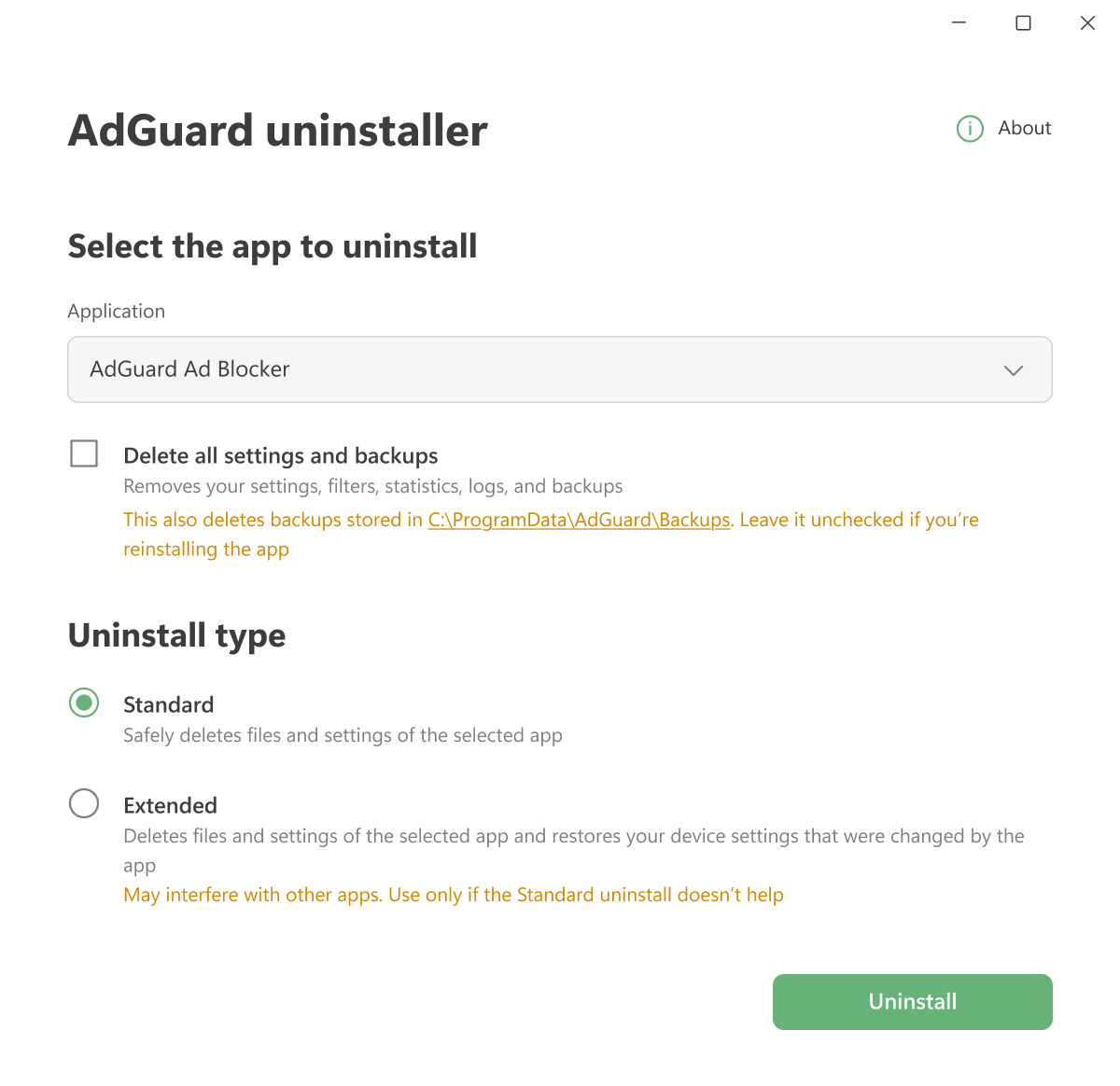 Standard uninstall *border