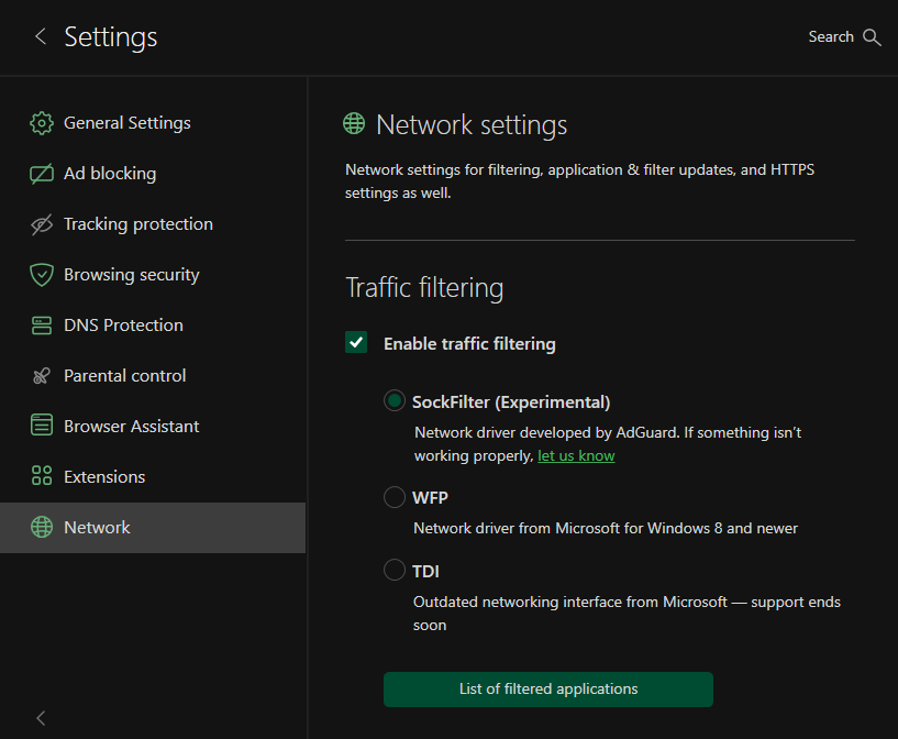 Network Settings *border