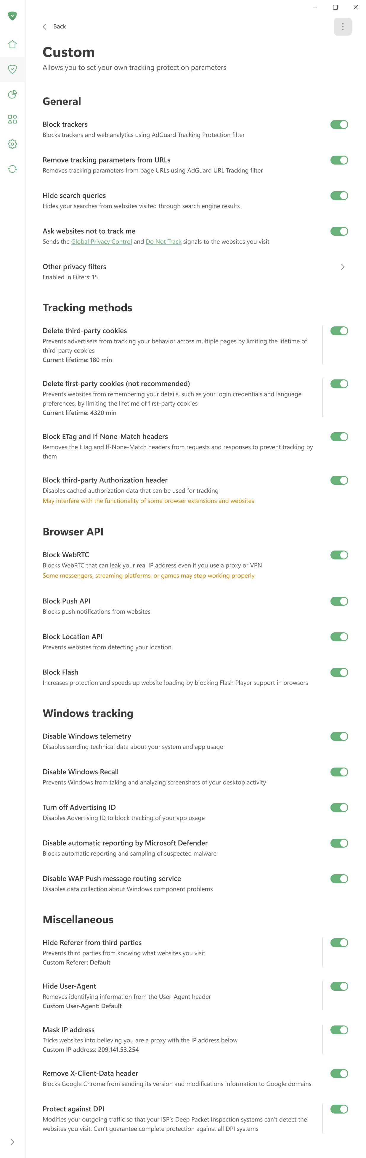 Tracking protection custom features *border