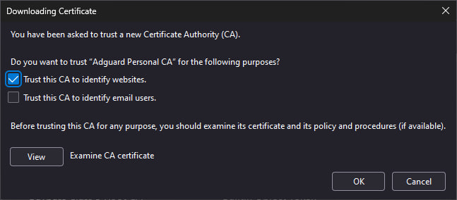 Certificate settings — checkbox