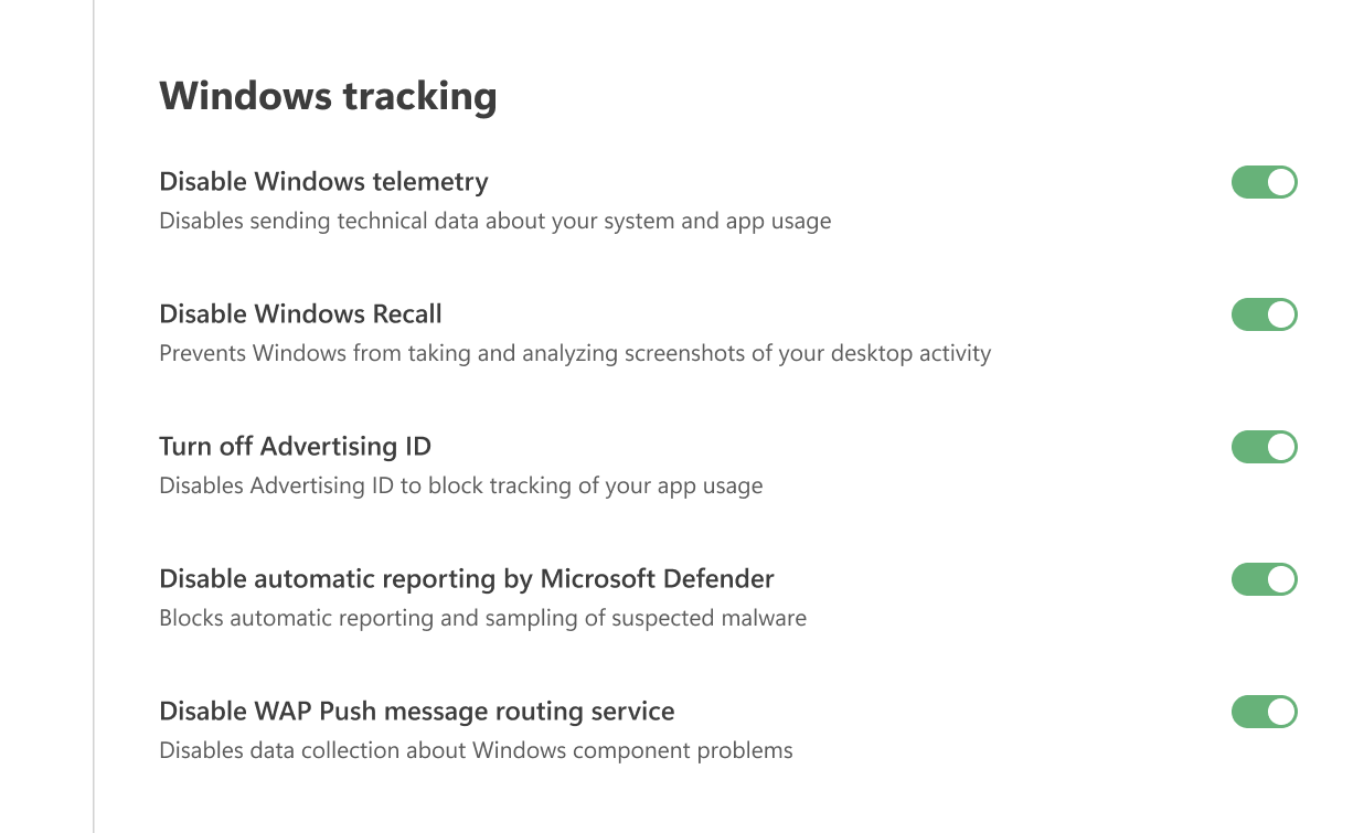 Windows tracking