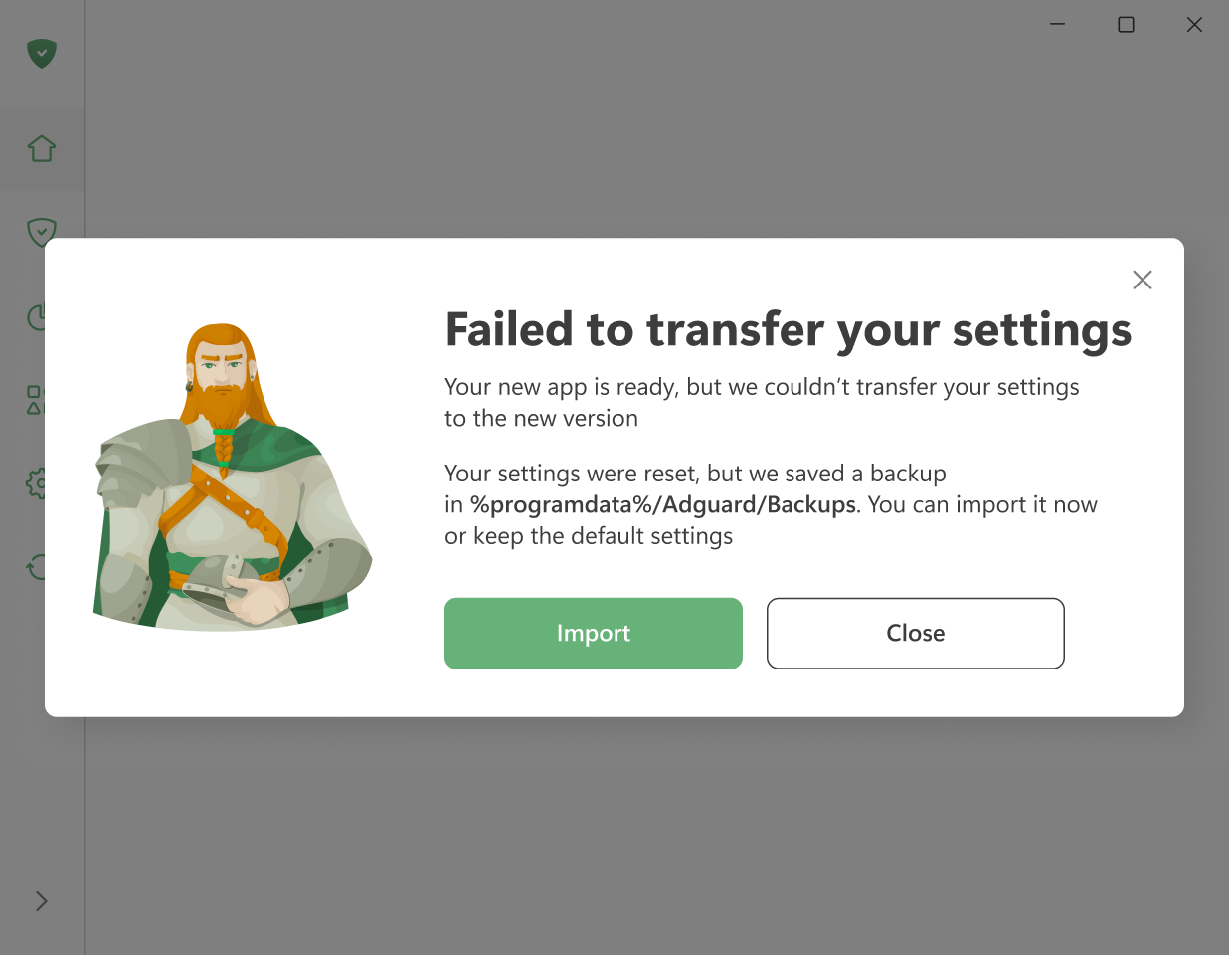 Failed to transfer settings *border