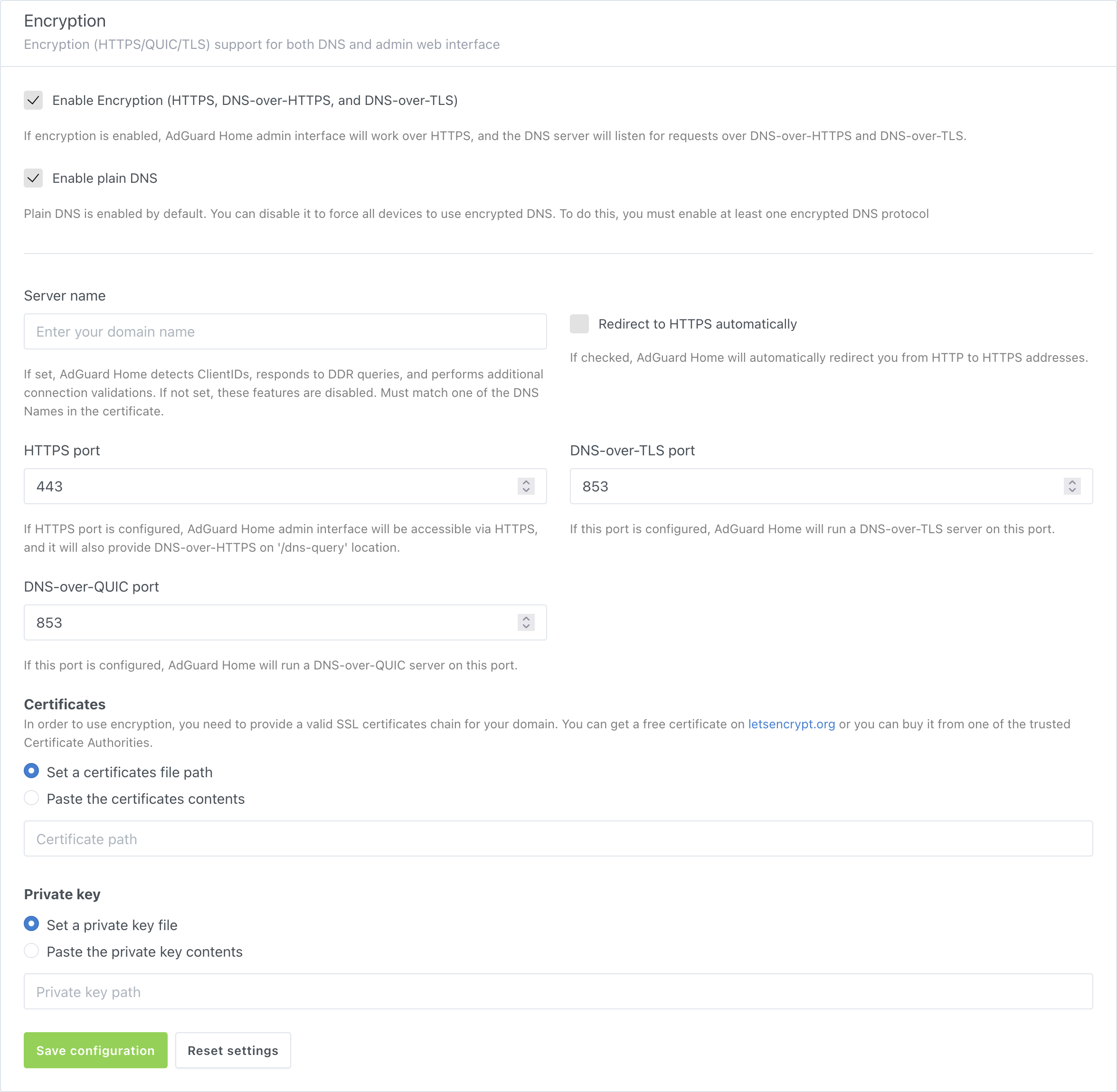 Encryption settings screenshot