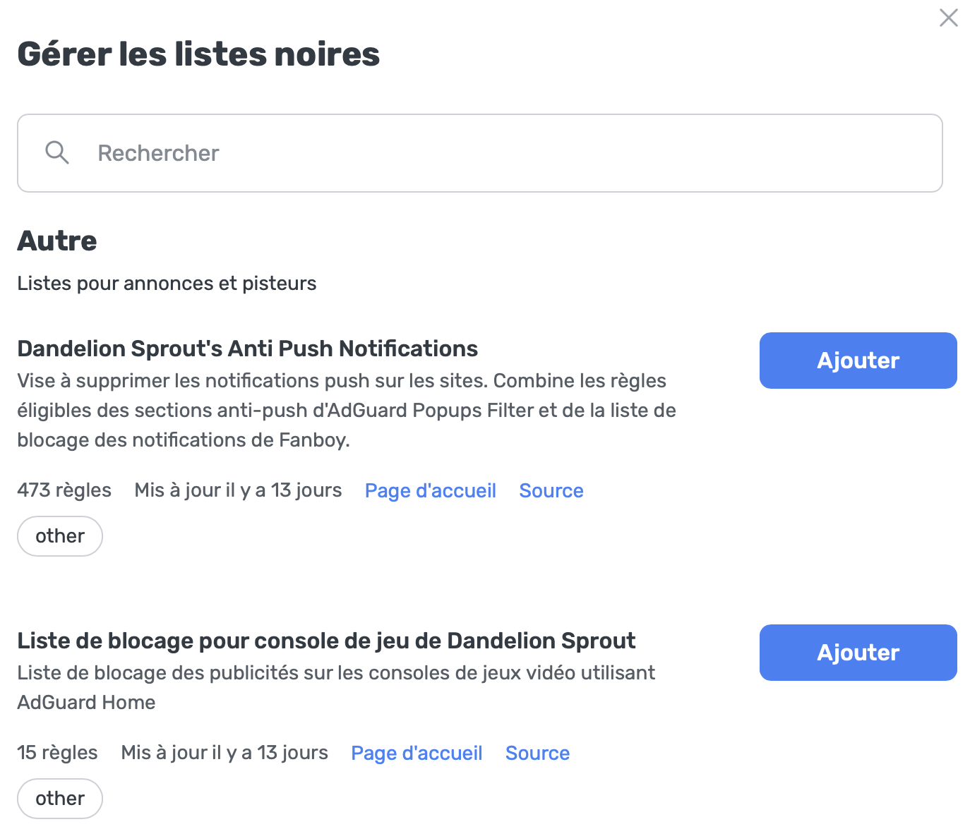 Autres listes de blocage *border