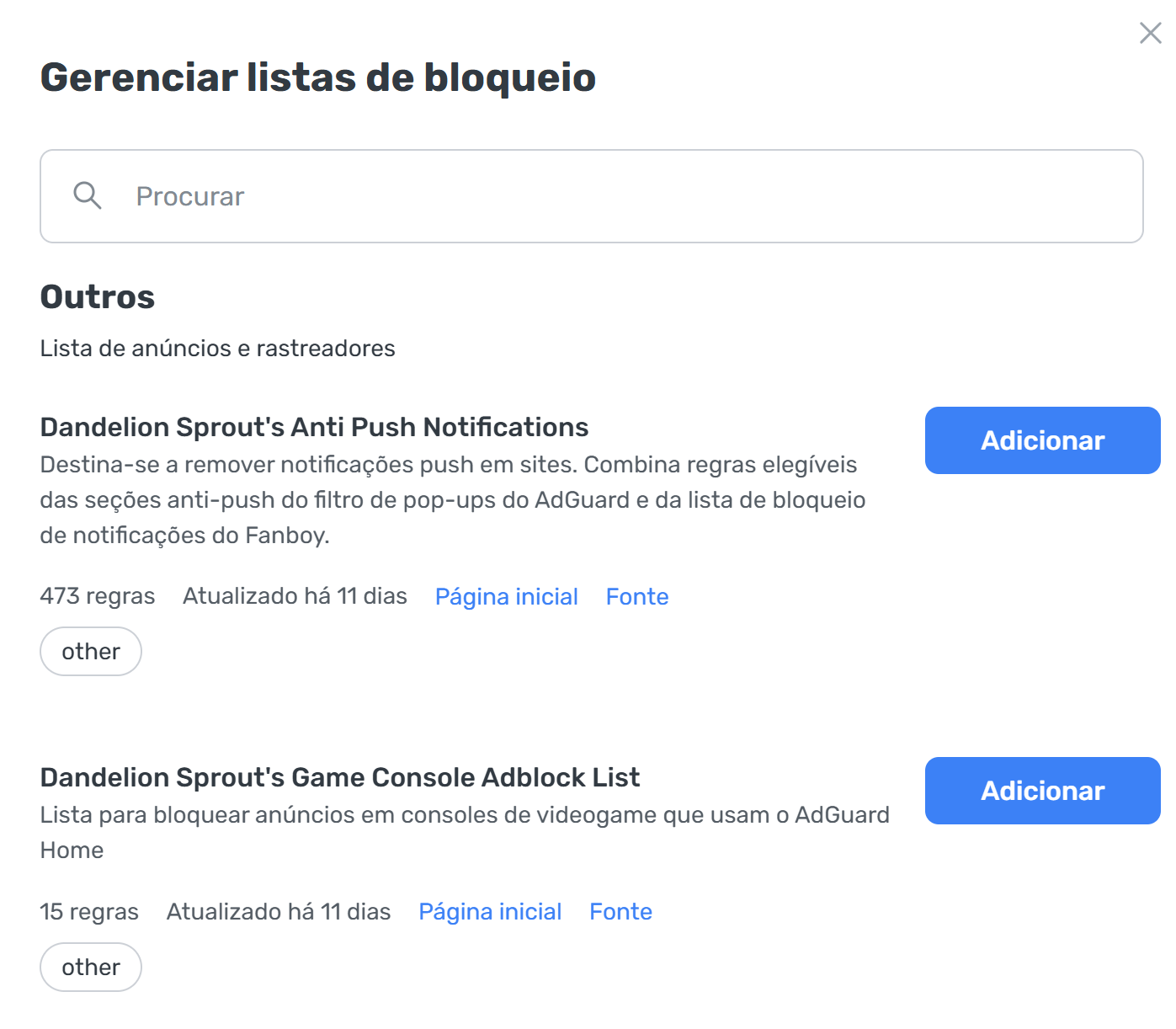 Outras listas de bloqueio *border