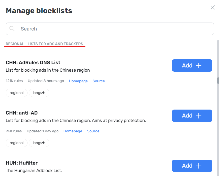 Regional blocklists *border