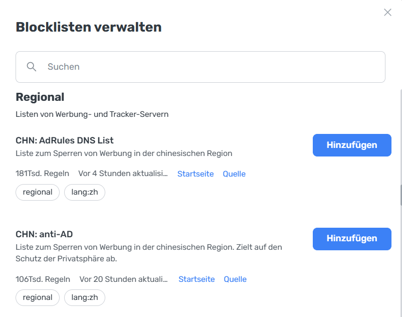 Regionale Blocklisten *border