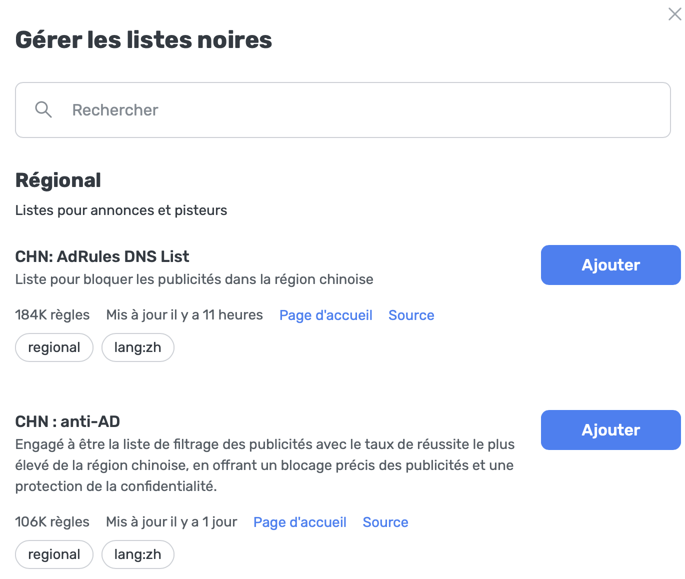 Listes de blocage régionales *border