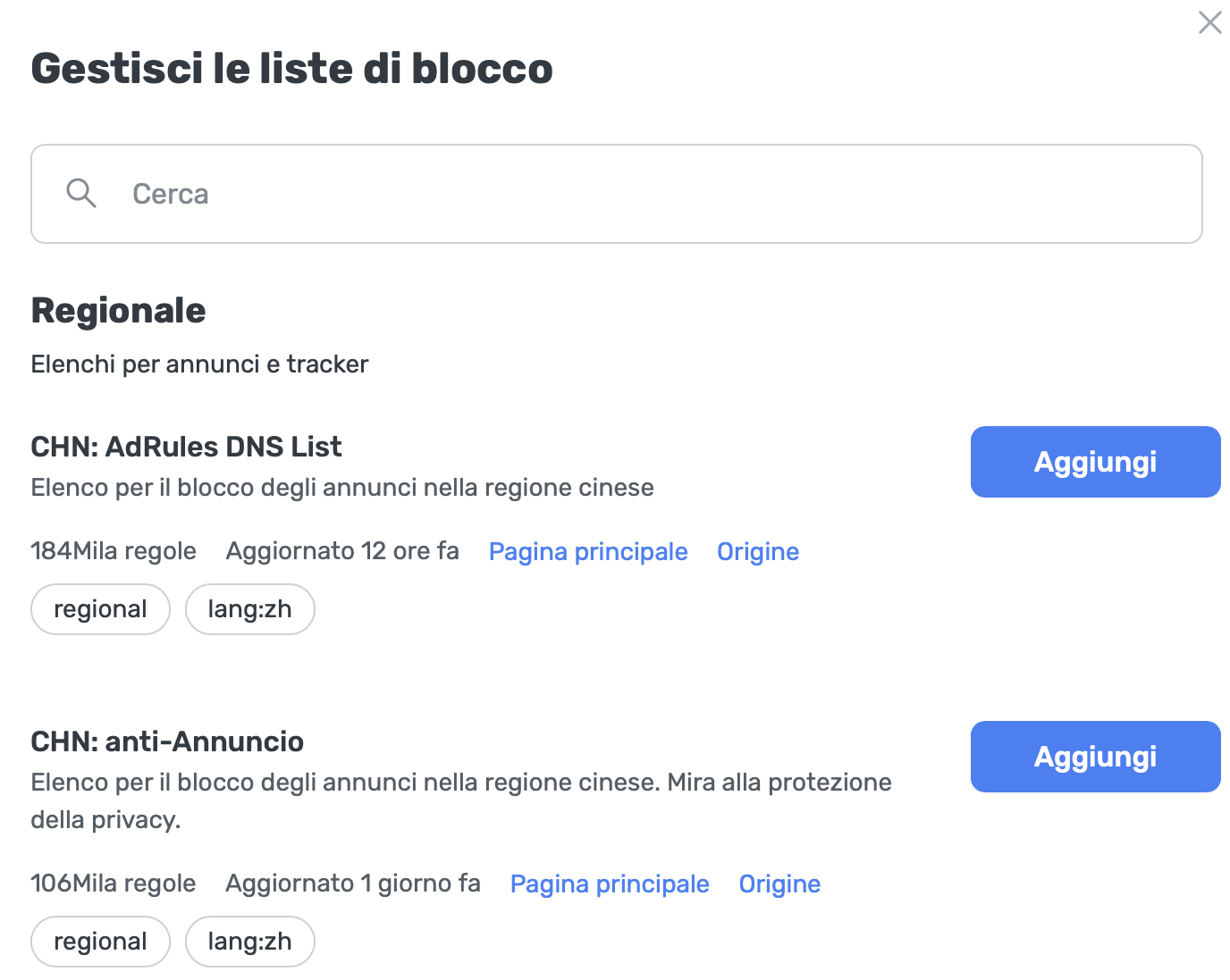 Liste di blocco regionali *border