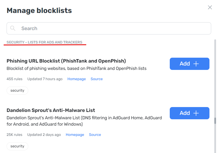 Security blocklists *border