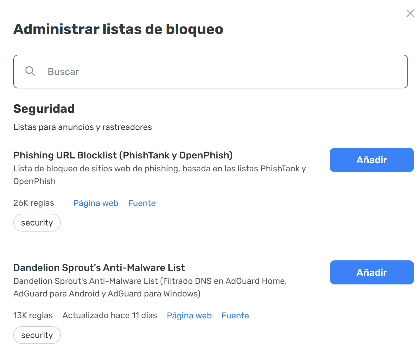 Listas de bloqueo de seguridad *border
