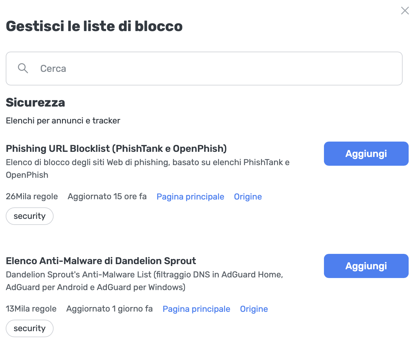 Liste di blocco di sicurezza *border