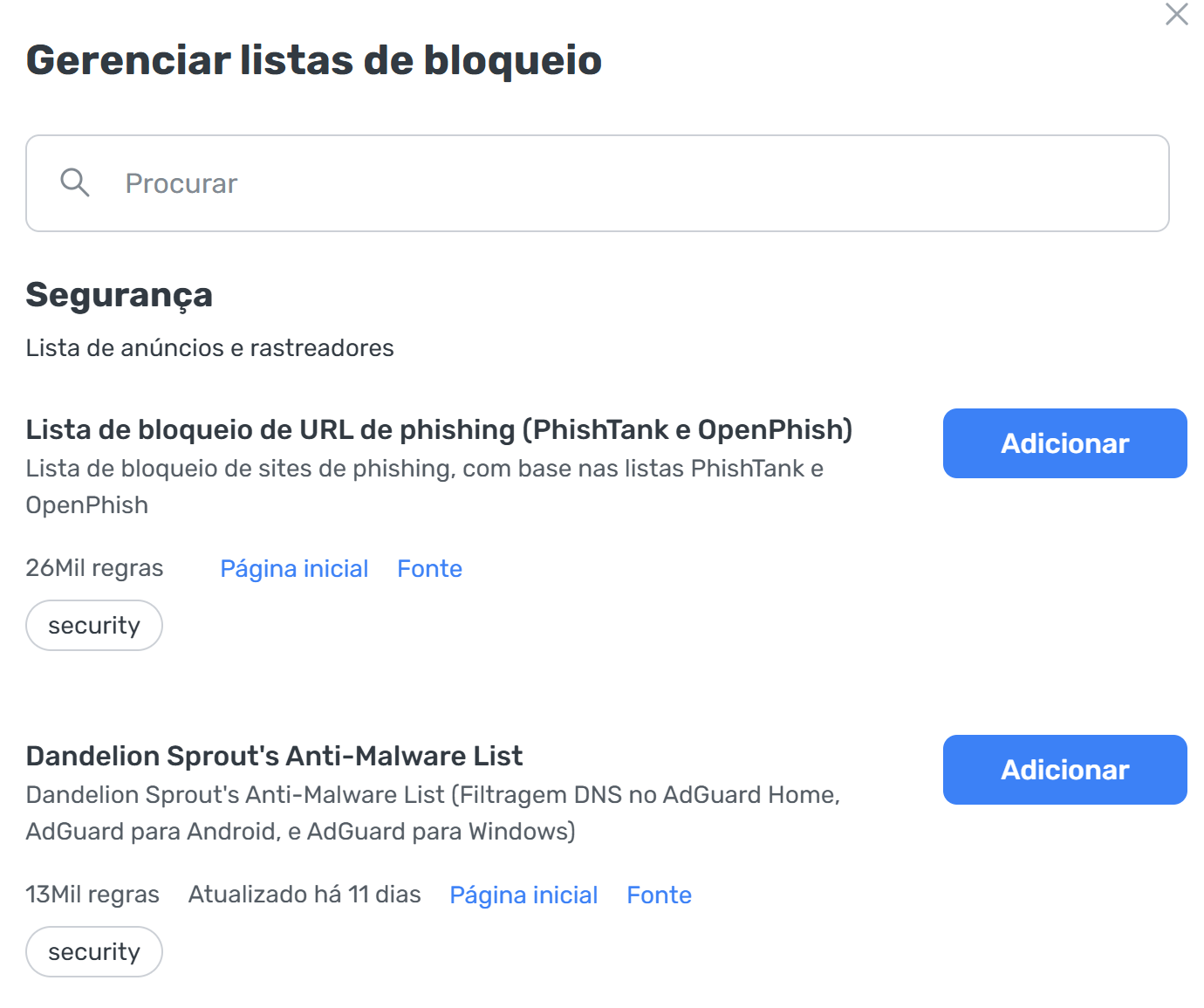 Listas de bloqueio de segurança *border