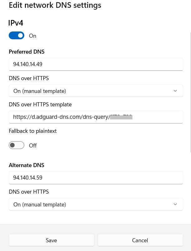 Save DNS settings\*border