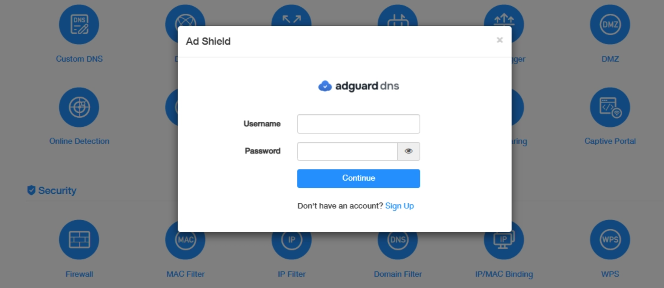 Username and password