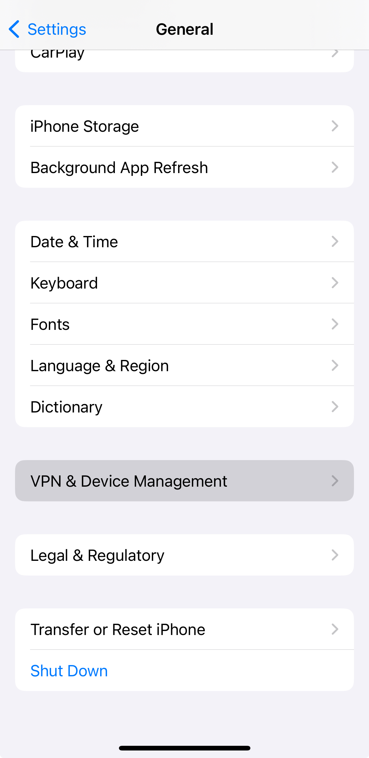 VPN & Device Management *mobile